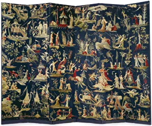 Folding Screens Prints: A pair of Brussels Chinoiserie tapestry-covered six-fold screens, ca 1712