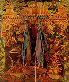 Skeletons Prints: Pair of Cabinet Doors with Dancing Skeletons (Chitipati)