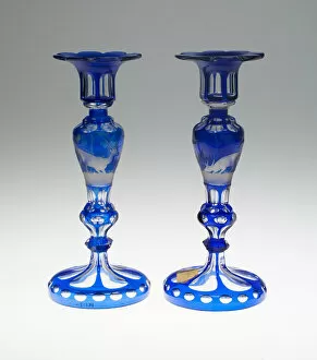 Bohemia Crystal Gallery: Pair of Candlesticks, Bohemia, 1850 / 75. Creator: Bohemia Glass