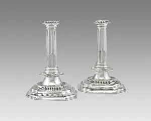 Candlesticks Prints: Pair of candlesticks, England, c. 1700 / 50. Creator: Unknown