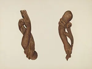 Pair of Carved Wooden Arms, c. 1937. Creator: John Davis