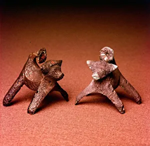 Hillfort Prints: Pair of Celtic Bronze Bulls, Bulbury Camp, Dorset, England, c1st century BC - c1st century