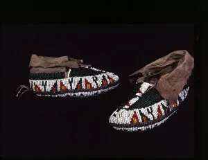 Plains Indian Gallery: Pair of Childs Moccasins, Plains, c. 1885. Creator: Unknown