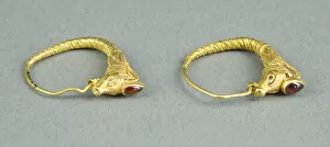 Earrings Gallery: Pair of Earrings with Ibex Head Finials, 3rd century BCE. Creator: Unknown