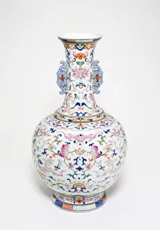 Qianlong Period Gallery: One of a pair of famille-rose lotus bottle vases, Qing dynasty