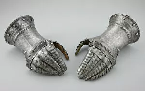 Pair of Fingered Gauntlets, Flanders, c. 1520. Creator: Unknown