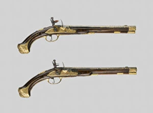 Flint Lock Collection: Pair of Flintlock Holster Pistols, Liege, c. 1700 / 10. Creator: Unknown