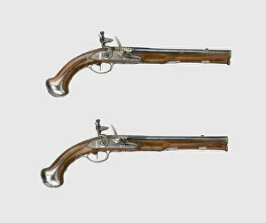 Pair of Flintlock Holster Pistols, Paris, about 1740. Creator: Joseph Etienne Brion