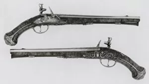 Flint Lock Collection: Pair of Flintlock Holster Pistols, Utrecht, c. 1670. Creator: Gerrit Lasonder