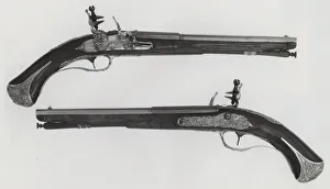 Pistols Prints: Pair of Flintlock Pistols, Brescia, 18th century. Creators: Lazzarino Cominazzo