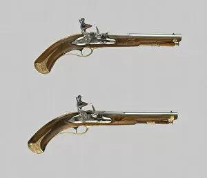 Flint Lock Collection: Pair of Flintlock Pistols, Brescia, early 18th century. Creator: Lazzarino Cominazzo