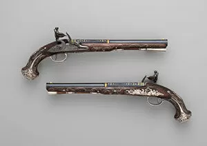 Copper Alloy Collection: Pair of Flintlock Pistols, British, London, ca. 1765. Creator: Henry Hadley