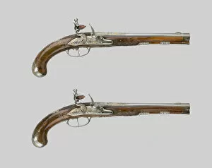Flint Lock Collection: Pair of Flintlock Pistols, Flanders, c. 1700. Creator: Unknown