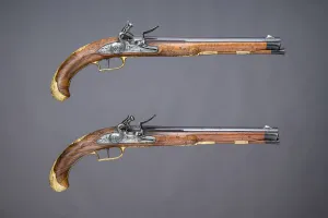 Flintlock Prints: Pair of Flintlock Pistols, German, Regensburg, ca. 1760-70
