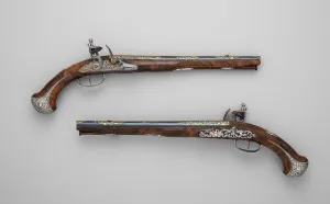 Firearm Prints: Pair of Flintlock Pistolsof Count Heinrich von Brühl (1700-1763), French, Paris, ca