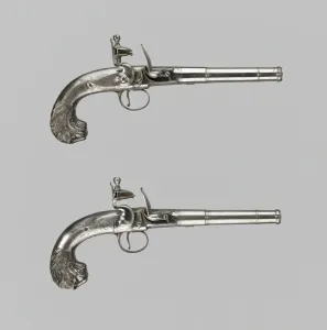 Pistols Prints: Pair of Flintlock Turn-Off Pistols, London, 1760 / 70. Creator: Unknown