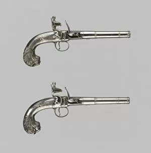 Flint Lock Collection: Pair of Flintlock Turn-Off Pistols, London, 1760 / 70. Creator: Unknown