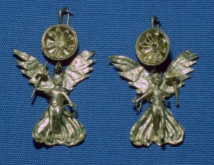 A pair of gold Nike earrings, 4th century BC