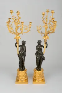 Copper Alloy Collection: Pair of Eight Light Candelabra, France, c. 1785 or 19th century
