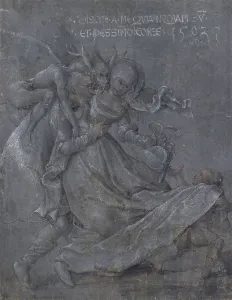 Pair of lovers with the Devil and Cupid, 1503. Artist: Strigel, Bernhard (ca 1460-1528) Pair of lovers with the Devil and Cupid, 1503. Artist: Strigel, Bernhard (ca 1460-1528)