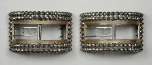 Pair of man's steel and gilt wire shoe buckles, England, c.1777 and c.1785. Creator: Unknown