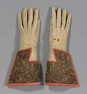 Appliqu And Xe9 Prints: Pair of Mens Gloves, England, 1625 / 50. Creator: Unknown