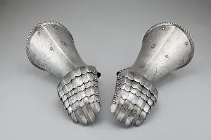 Steel And Leather Prints: Pair of Mitten Gauntlets, Spain, c. 1500 / 20. Creator: Unknown