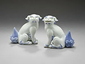 Underglaze Prints: Pair of Okimono in the Form of Chinese Lions, 19th century. Creator: Unknown