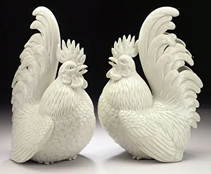 Hirado Ware Prints: Pair of Okimono in the Form of Cockerels, 19th century. Creator: Unknown