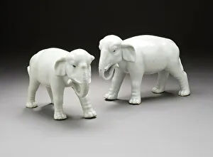 Hirado Ware Prints: Pair of Okimono in the Form of Walking Elephants, 19th century. Creator: Unknown