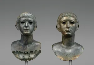 Pair of Portrait Busts of Youths and an Unrelated Pair of Marble Eyes, A.D. 60-70. Creator: Unknown