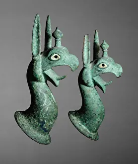 Bust Gallery: Pair of Protomes Depicting the Forepart of a Griffin, 625-575 BCE. Creator: Unknown