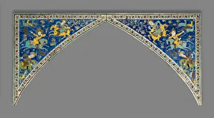 Fritware Prints: Pair of spandrels with hunt scenes, Safavid dynasty (1501-1722), mid-17th century