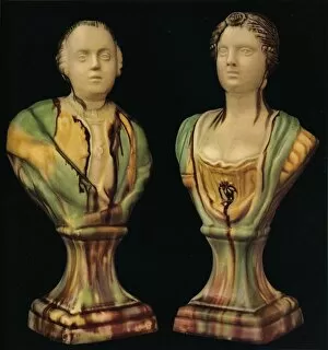 Mecklenburg Strelitz Collection: A Pair of Staffordshire Earthenware Busts Representing King George III and Queen Charlotte, with Tr
