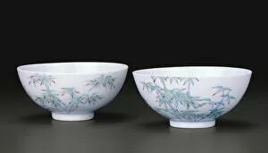 Underglaze Blue Gallery: Pair of Teabowls with Bamboo, Qing dynasty, Yongzheng reign mark and period (1723-1735)