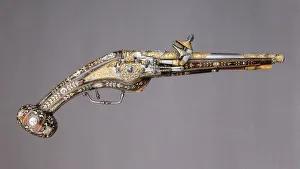 Gilding Prints: Pair of Wheellock Pistols with Matching Priming Flask / Spanner, French, ca. 1570-80