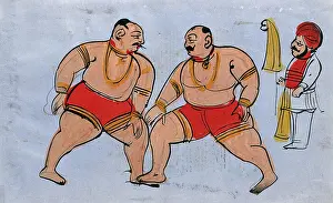 Wrestling Prints: A pair of wrestlers. Creator: Unknown