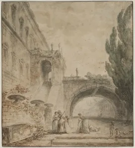 And Watercolour Prints: A Palace with an Arched Bridge (A Roman Villa)