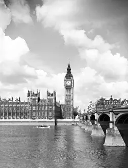 Victorian Gothic Prints: The Palace of Westminster and Big Ben, London, c1955. Creator: Arthur Charles Kirby Ware