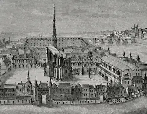 The Palais and the Sainte-Chapelle in the 16th century, Paris, France, 1878. Creator: Unknown