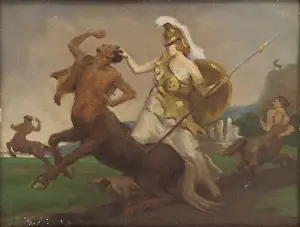 Athene Prints: Palas Athena in Fight against Centaurs, 1917. Creator: Milan Thomka Mitrovsky