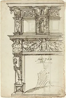 Chimneypiece Prints: Palatial Mantelpiece with Mercury and Hope [recto], 1571. Creator: Unknown