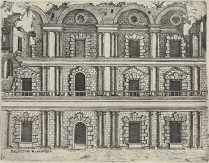 Latin Text Gallery: Palatium M. Agrippa, from a Series of 24 Depicting (Reconstructed) Buildings... Plate ca. 1530-50