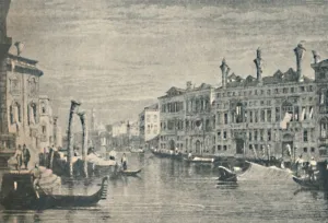 Gondolas Prints: Palazzo Mocenigo, 1830, (1925). Creator: Robert Wallis