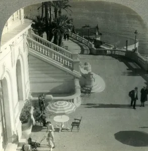 Riviera Prints: A Palm-lined Terrace along the Promenade de Anglais, Nice on the Riviera, France, c1930s