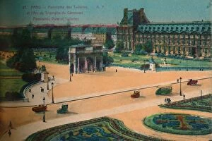 Papeghin Gallery: Panaromic view of the Tuileries and the Arc de Triomphe du Carrousel, Paris, c1920