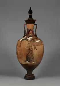 Athene Prints: Panathenaic Amphora with Lid, about 320 BC. Creator: Nichomachos Group