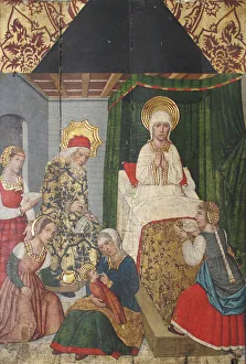 Tempera On Wood Collection: Panel with the Birth of St. John the Baptist from Retable, 15th century. Creator: Domingo Ram