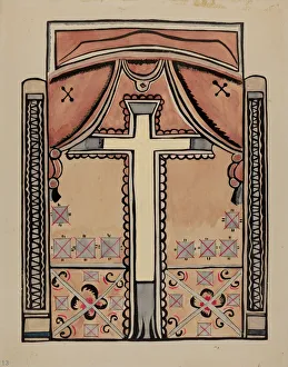 Drapes Prints: Panel - Cross and Drapes, 1935 / 1942. Creator: Unknown