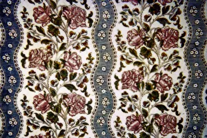 Block Printed Prints: Panel Entitled Blue Ribbon, France, 1760 / 64. Creator: Oberkampf Manufactory